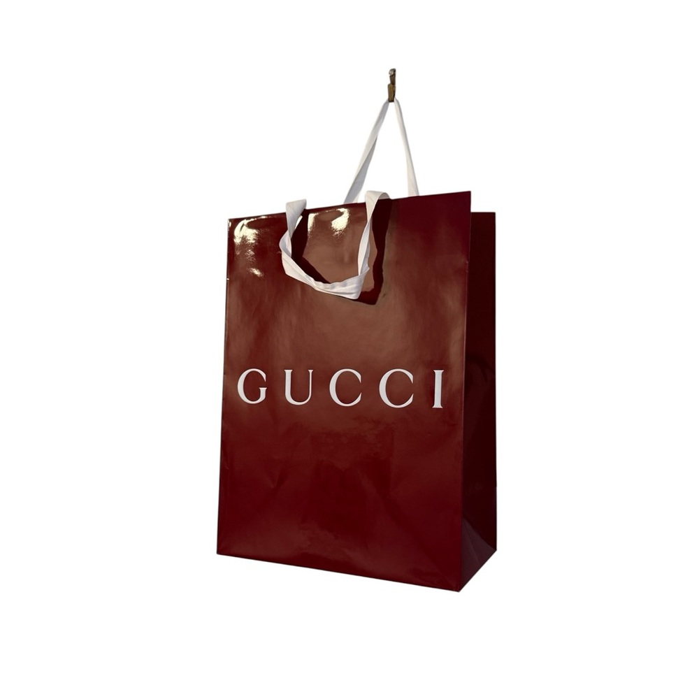 Gucci Recyclable Shopping Gift Paper Glossy Red Bag with Card